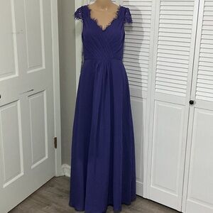JJs House Deep Purple V-Neck Lace Cap Sleeve Maxi Dress